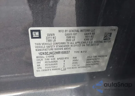 2017 Chevrolet Suburban Premier from USA, damaged, VIN 1GNSCJKC2HR168637